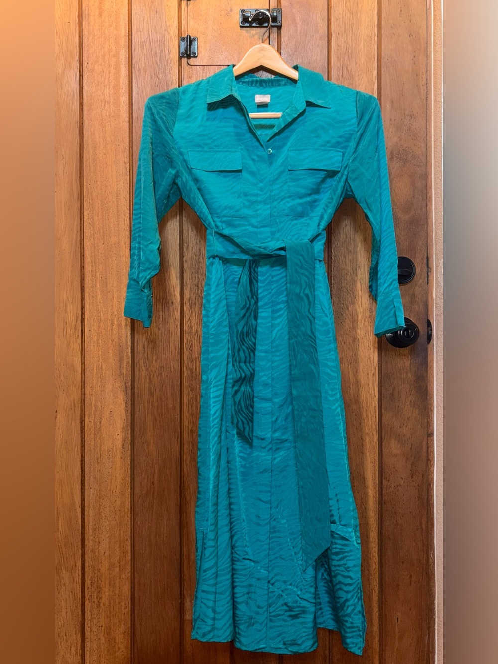 Chico’s Women’s Teal Long-Sleeve Belted Maxi Dress